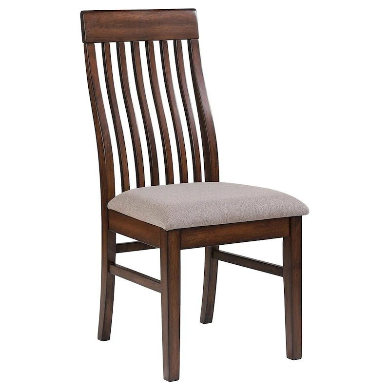 Slat-Back Dining Side Chairs with Brown Padded Seats, Set of 2