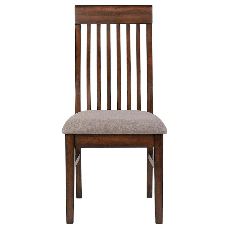 Slat-Back Dining Side Chairs with Brown Padded Seats, Set of 2
