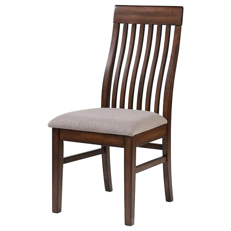 Slat-Back Dining Side Chairs with Brown Padded Seats, Set of 2