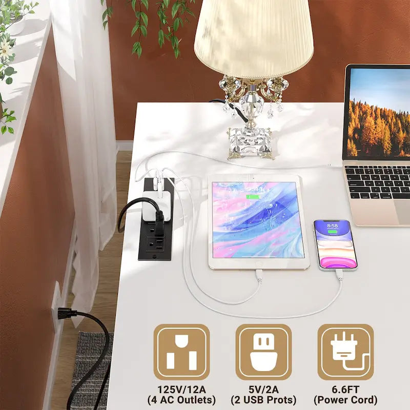 Moderner L-förmiger Schreibtisch im Landhausstil mit Stauraum und Ladeanschlüssen