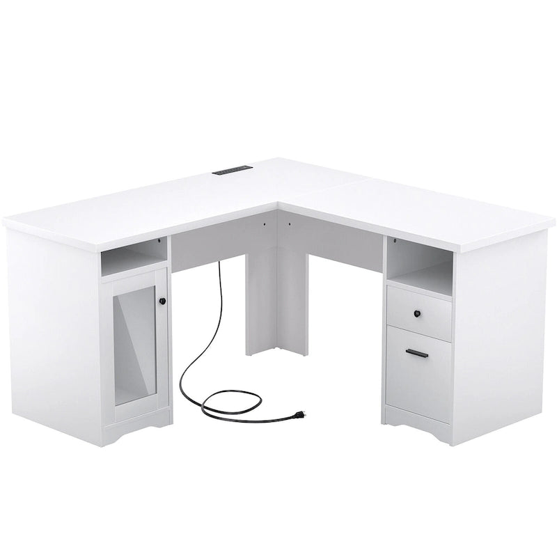 Moderner L-förmiger Schreibtisch im Landhausstil mit Stauraum und Ladeanschlüssen