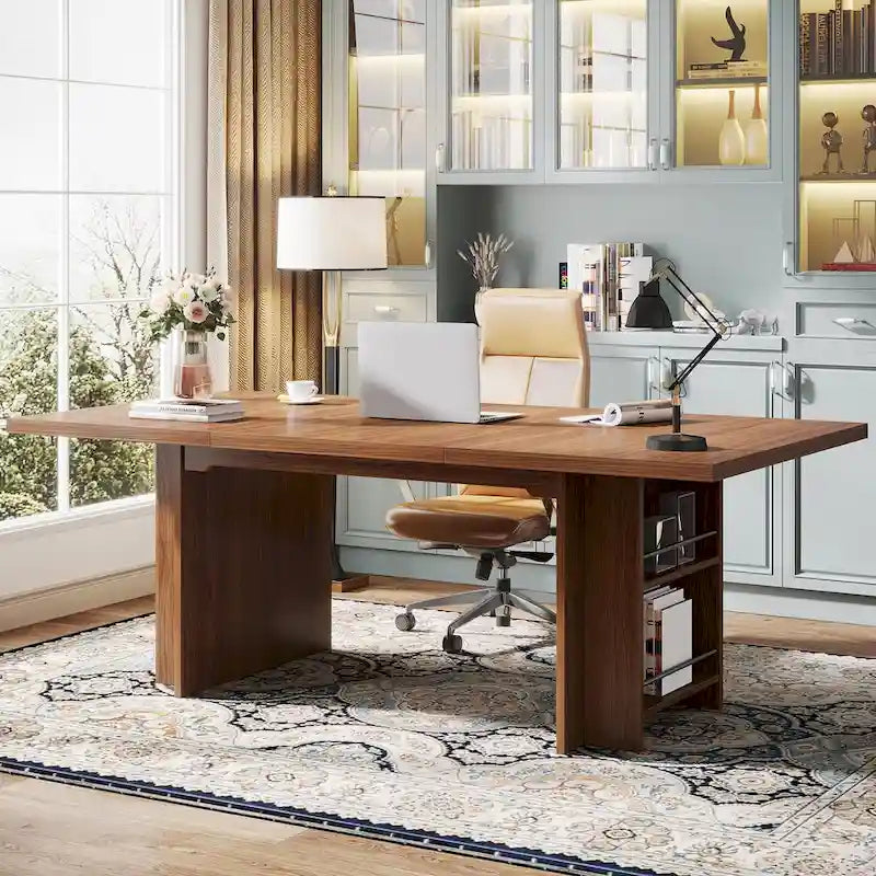 63-Inch Executive Desk with Side Storage Shelves