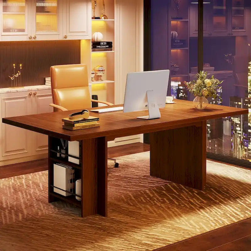 63-Inch Executive Desk with Side Storage Shelves
