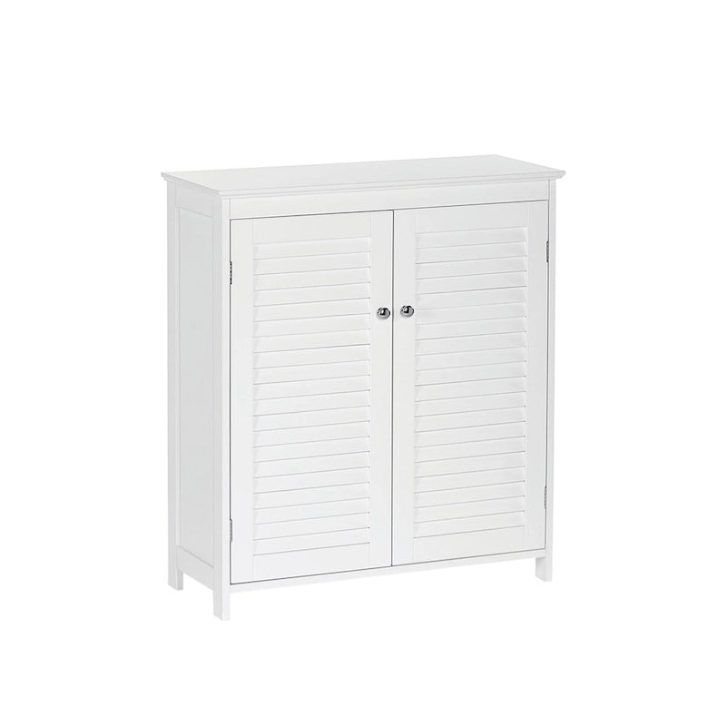 Meuble de rangement de salle de bains blanc avec portes à persiennes