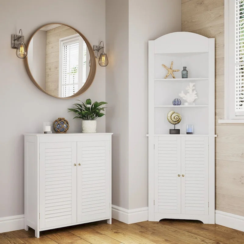 Meuble de rangement de salle de bains blanc avec portes à persiennes