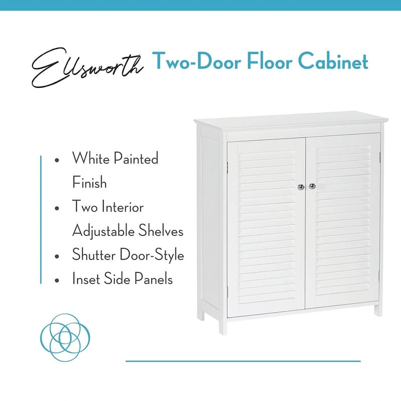 White Bathroom Floor Storage Cabinet with Shutter Doors