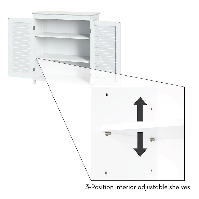Meuble de rangement de salle de bains blanc avec portes à persiennes