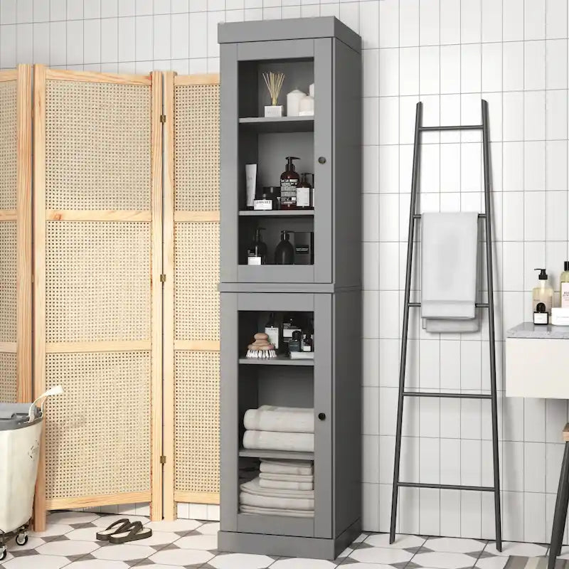 16.5-Inch Solid Pine Bathroom Cabinet with Optional Doors