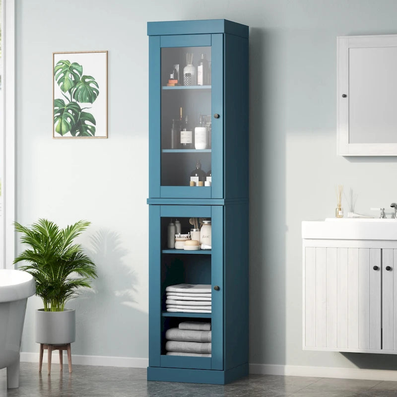 16.5-Inch Solid Pine Bathroom Cabinet with Optional Doors