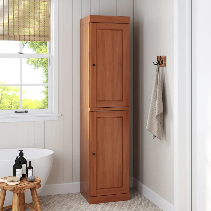 16.5-Inch Solid Pine Bathroom Cabinet with Optional Doors
