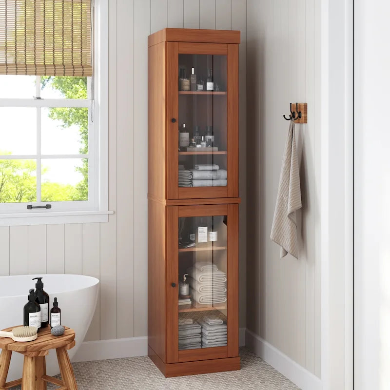 16.5-Inch Solid Pine Bathroom Cabinet with Optional Doors