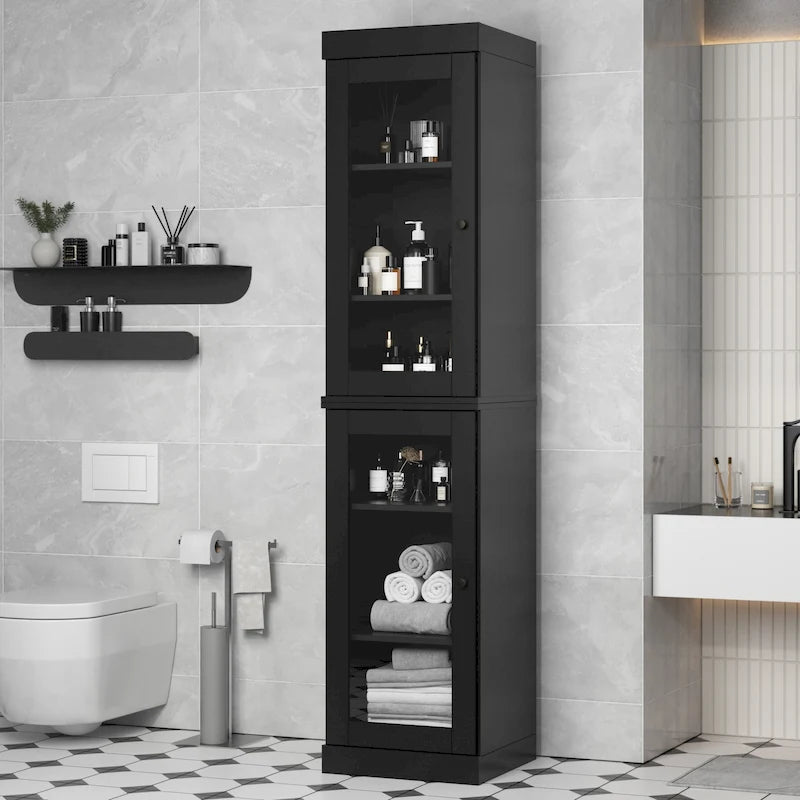 16.5-Inch Solid Pine Bathroom Cabinet with Optional Doors
