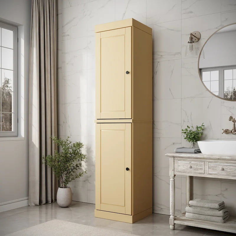16.5-Inch Solid Pine Bathroom Cabinet with Optional Doors