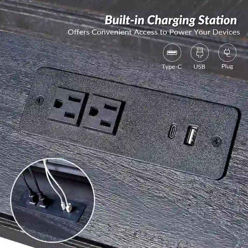 Mesa de apoio de 26 polegadas em madeira maciça com portas USB e tabuleiros extraíveis