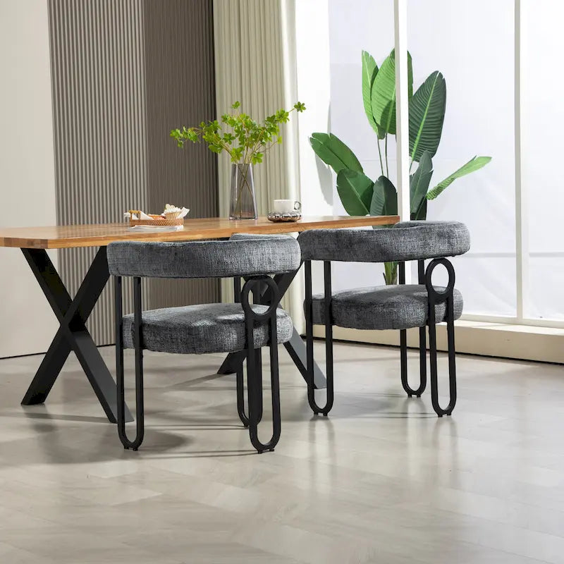 Modern Upholstered Dining Chairs with Curved Backs, Set of 2