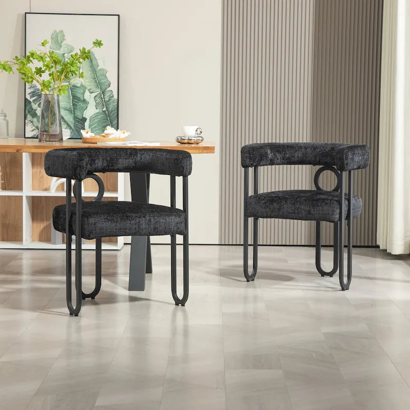 Modern Upholstered Dining Chairs with Curved Backs, Set of 2